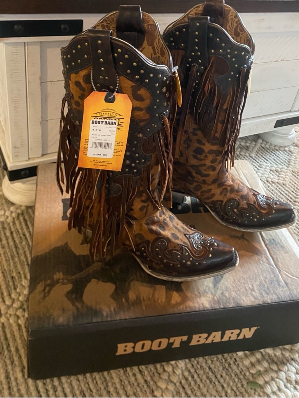 Boot Barn Women's Leopard Fringe Western Heeled Boots - Brown